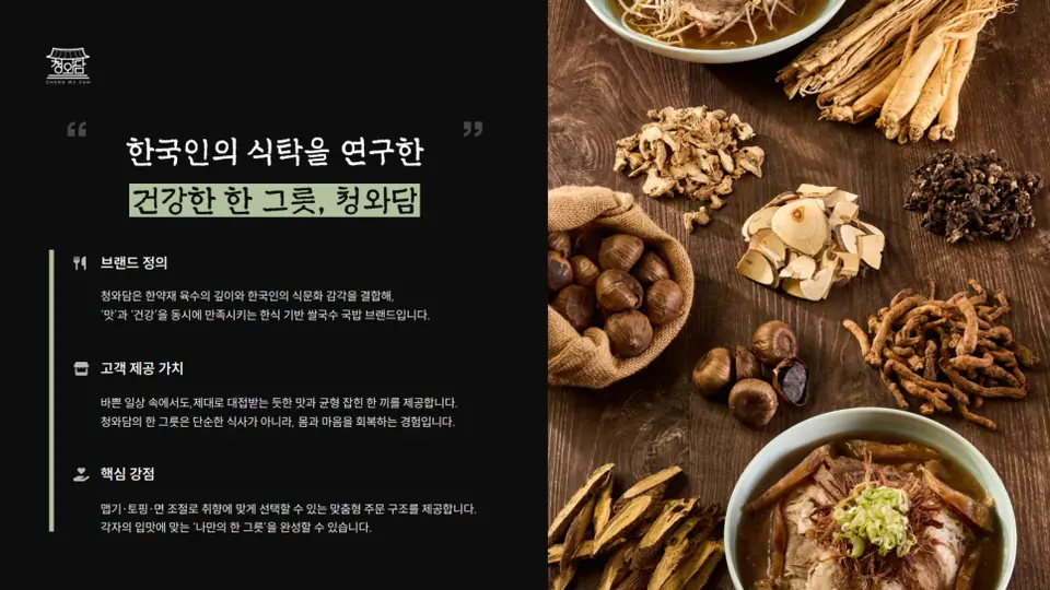 에디북스 실제 작업물 중 외식 브랜드 소개서 일부입니다.