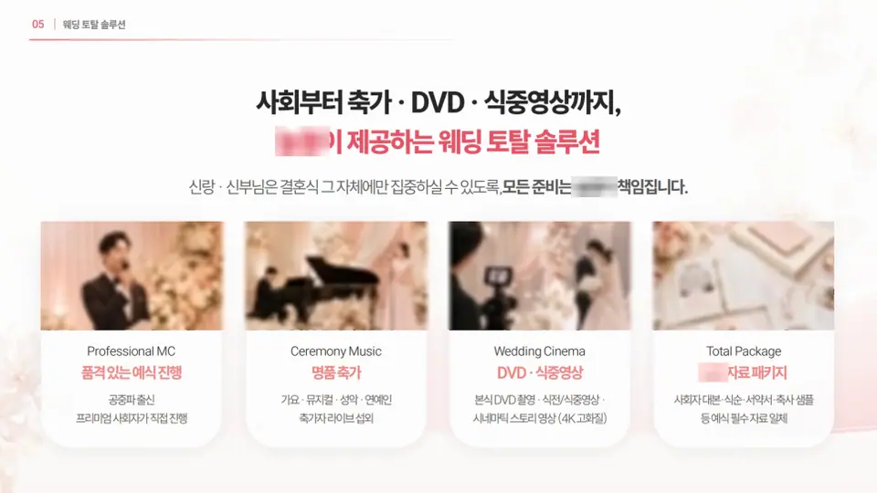 실제 최종본 서비스 범위 페이지 (회사 이름은 가리고 사진은 흐리게 처리했습니다)